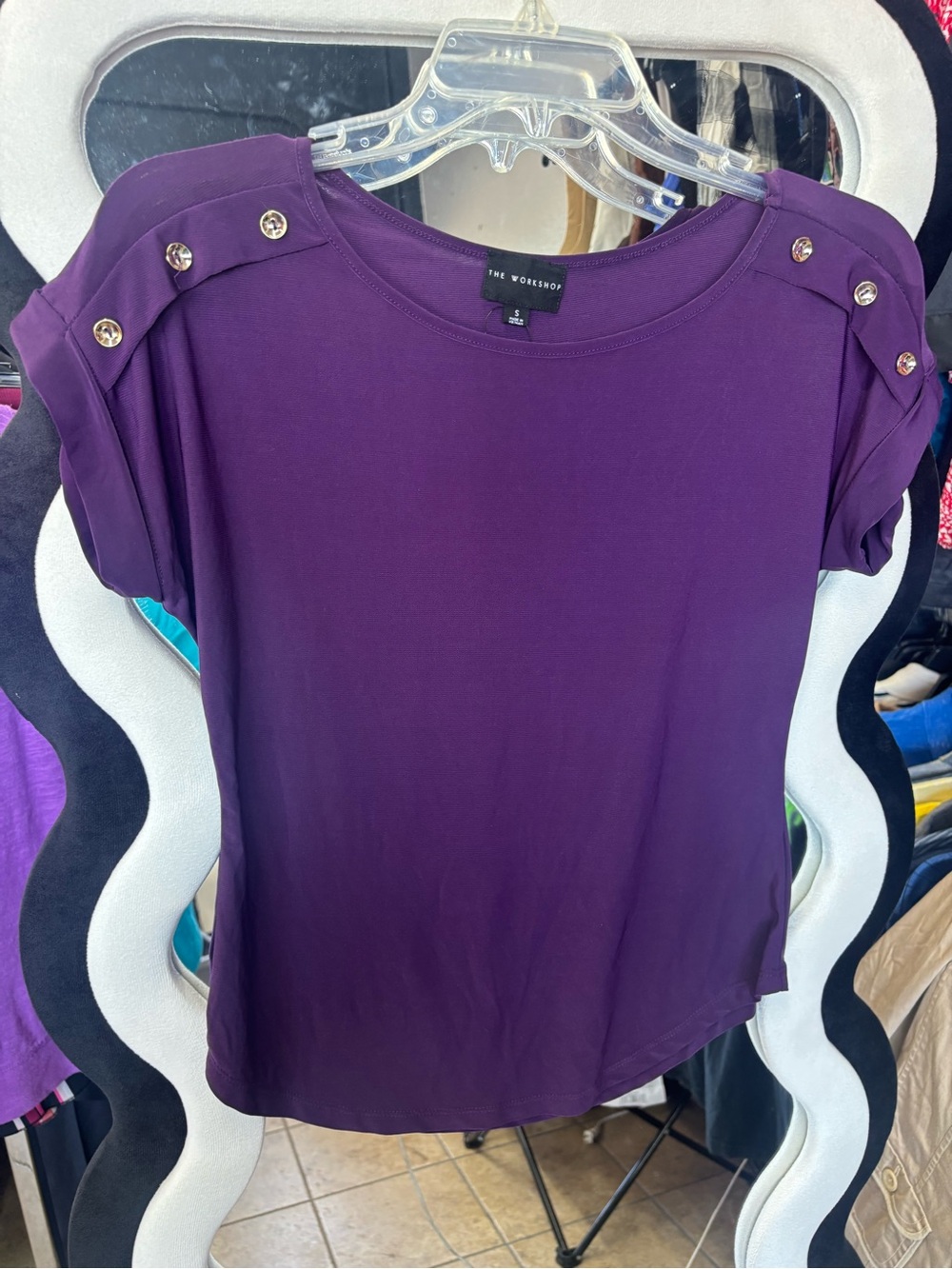 THE WORKSHOP Purple Short Sleeve Button-Shoulder Tee
